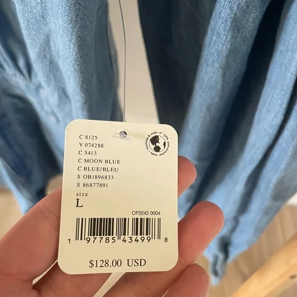 NWT Free People We The Free Zodiac Denim Chambray Romper in Moon Blue - L - Picture 7 of 8